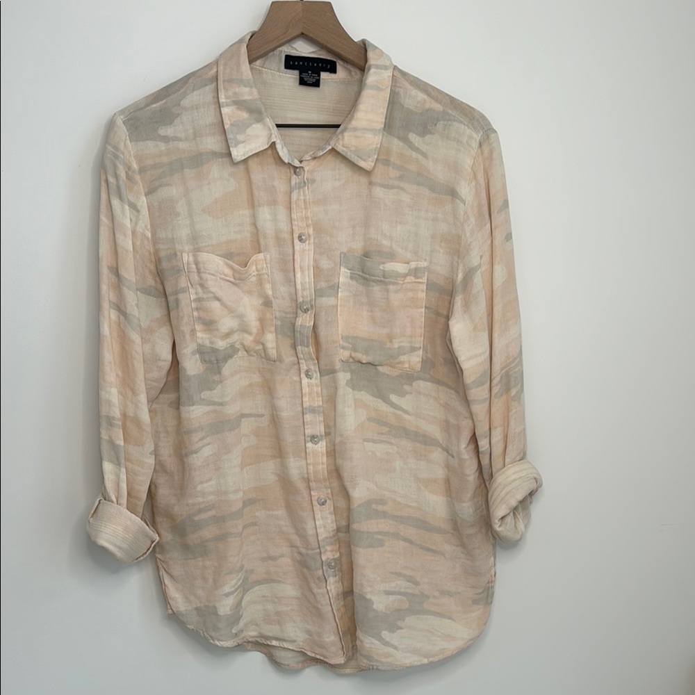Sanctuary Cream and Pink Button Down Shirt